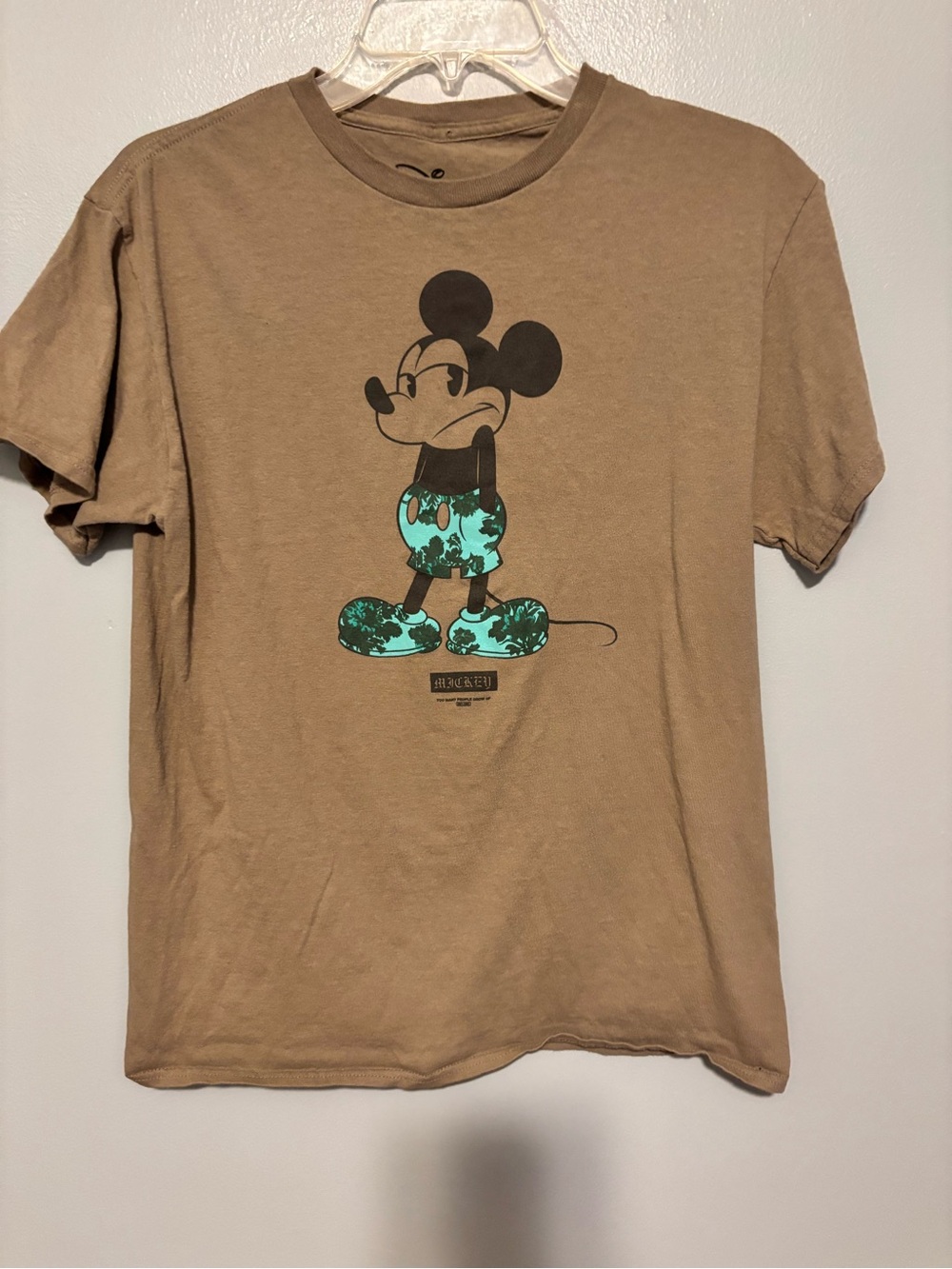 Mickey Graphic Tee in Tan with Teal Accents